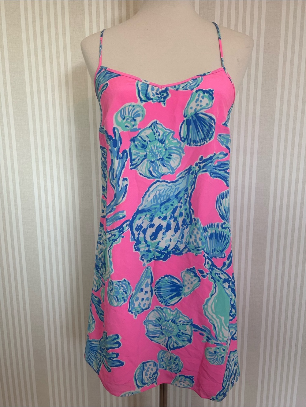 Lilly Pulitzer Clara Slip Halter Dress 100% Silk Women’s Size XS Pink/Blue Shell - Picture 2 of 11
